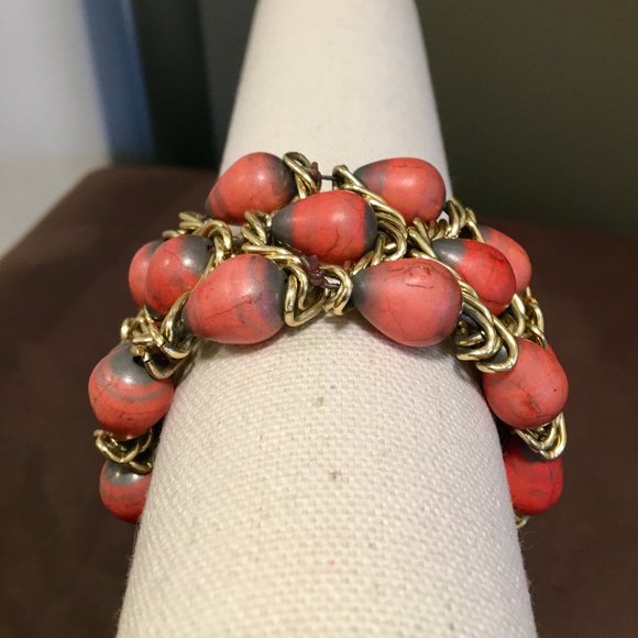 Bracelet Vintage Retro Gold Chain Orange Tear Drop - Picture 7 of 10